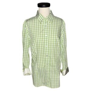 J. McLaughlin Green & White Gingham Button Down Whitney Blouse